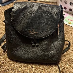 Authentic Medium Leila Kate spade backpack with flap 9”x5”x10” in black leather